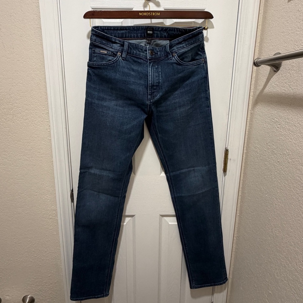 Boss Men’s Straight Jeans 30x32 Dark Blue Stretch